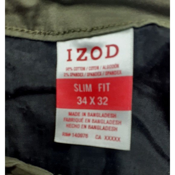 IZOD Men's Size 34x32 Dark Green Slim Fit Straight Leg pants Zipper pocket - Picture 4 of 6